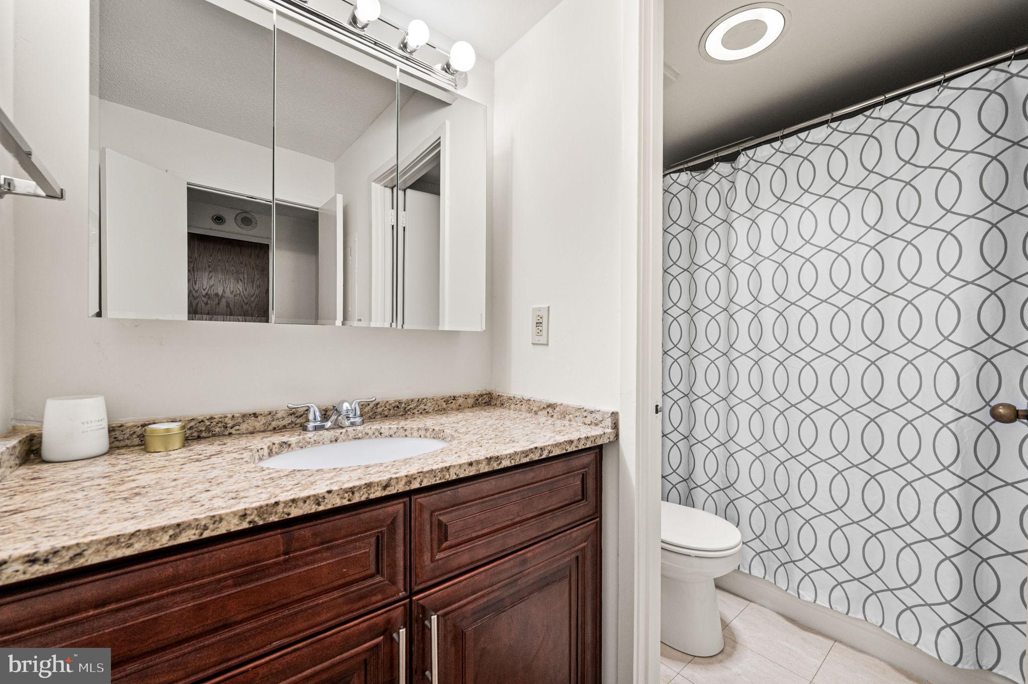 2018 Walnut Street, Unit 15M Philadelphia, PA 19103 - Photo 9 of 31 a bathroom with a granite countertop sink and a toilet