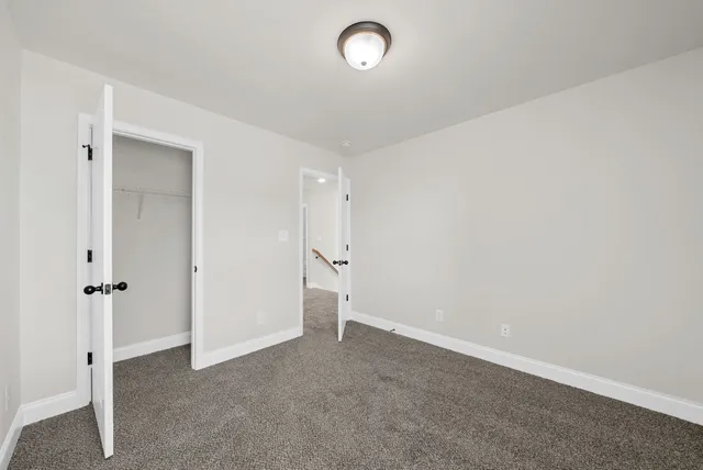 an empty room with a door