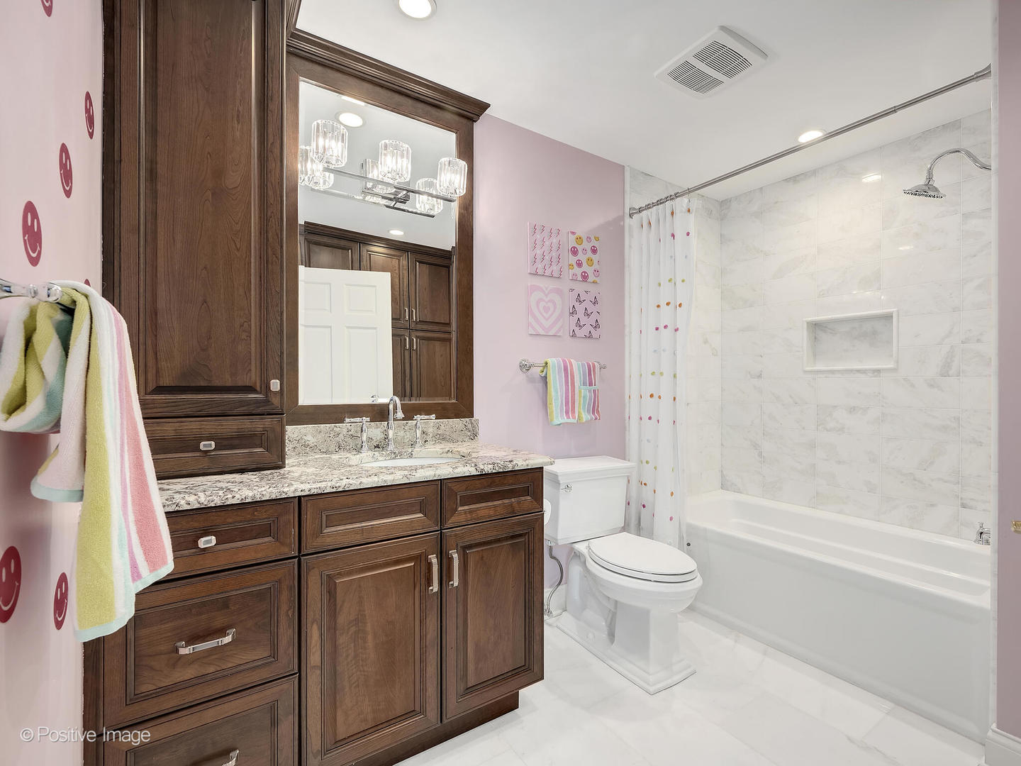 8151 Lake Ridge Drive Burr Ridge, IL 60527 - Photo 28 of 46 a bathroom with a granite countertop sink a toilet and a large mirror