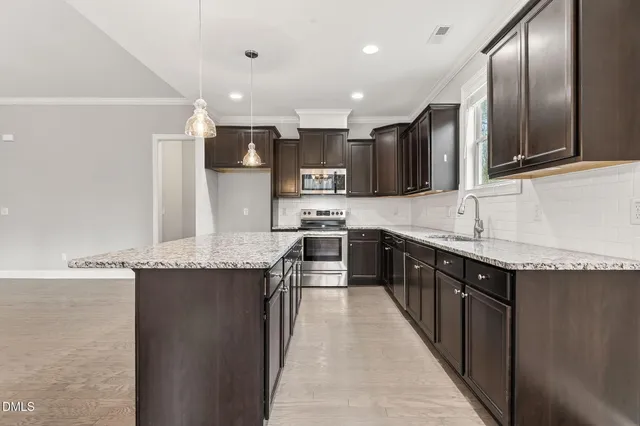 a view of a chandelier in a room
