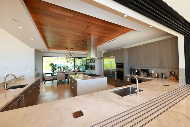 a kitchen with counter top space