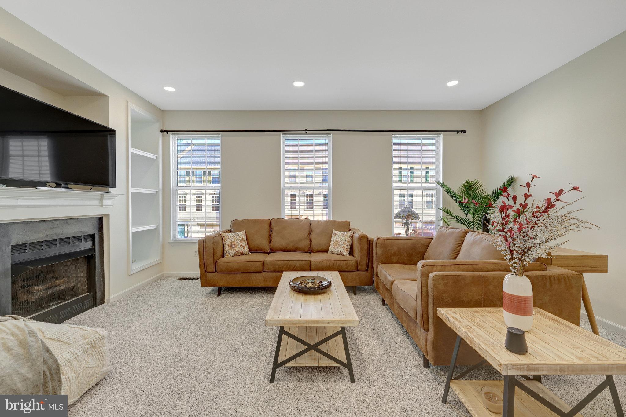 45509 Trail Run Terrace Sterling, VA 20164 - Photo 16 of 64 a living room with furniture a flat screen tv and a fireplace