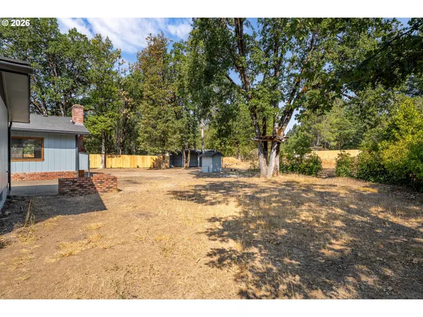 a view of a yard with trees