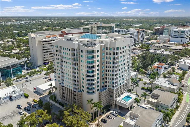a view of a city with tall buildings