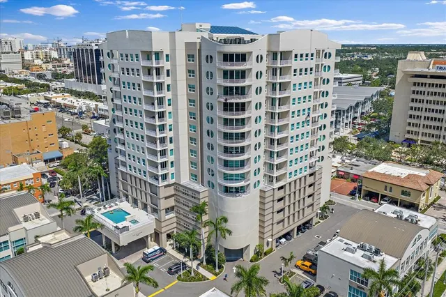 a city view with tall buildings