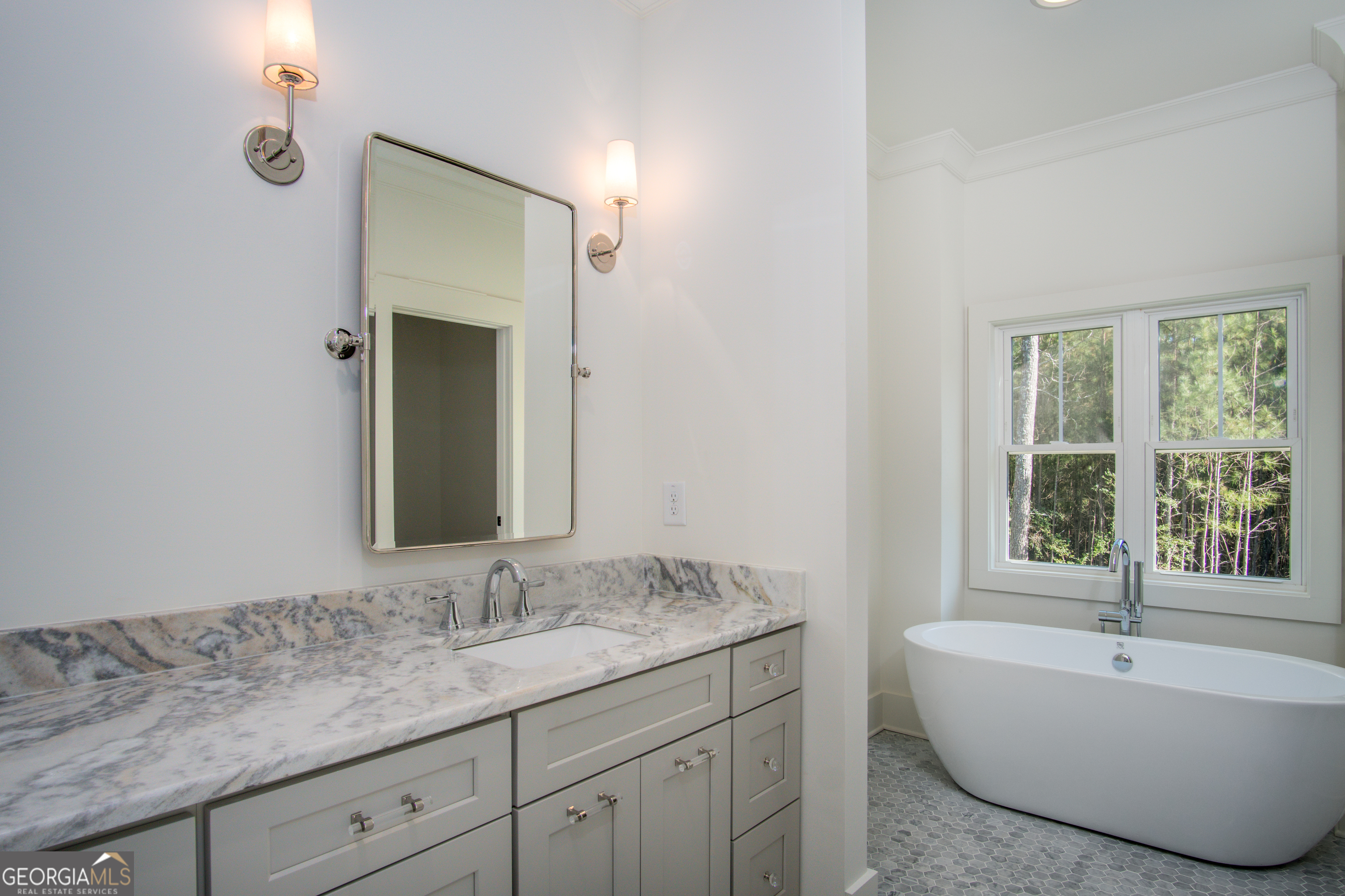 Lot 1 Cox Road Roswell, GA 30188 - Photo 32 of 38 a bathroom with a granite countertop tub sink and mirror