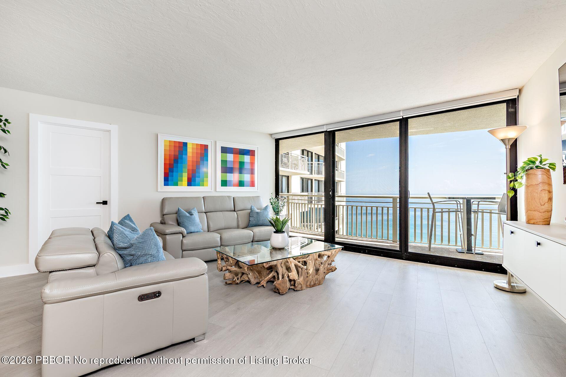 3000 North Ocean Drive, Unit 32E Riviera Beach, FL 33404 - Photo 15 of 36 a living room with furniture and a floor to ceiling window