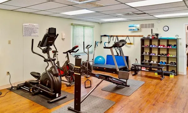 a view of a room with gym equipment