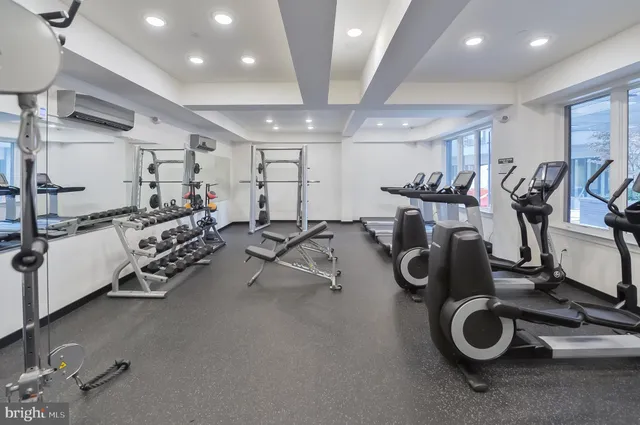 a view of a room with gym equipment