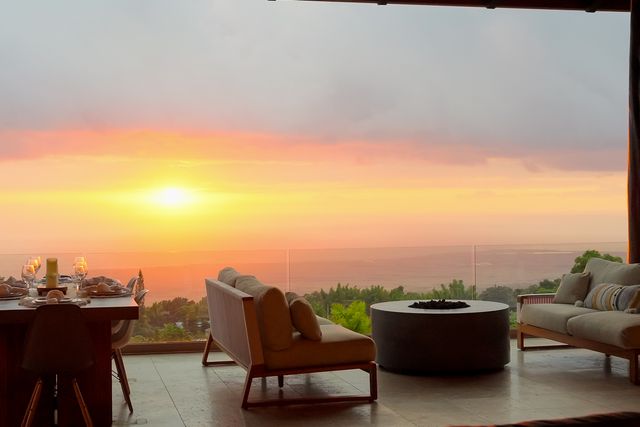a view of a terrace with furniture
