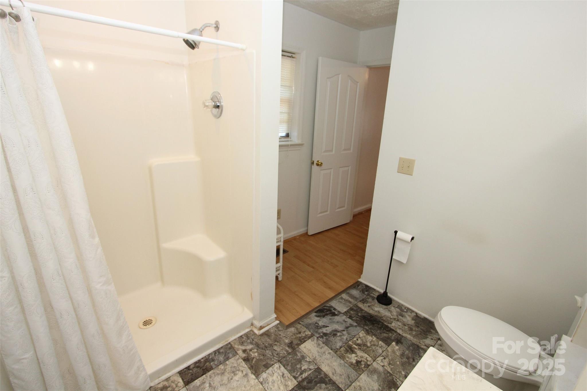 843 Upper White Store Road Peachland, NC 28133 - Photo 30 of 48 a bathroom with a granite countertop shower and a toilet