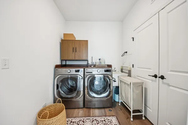 a utility room with dryer and washer