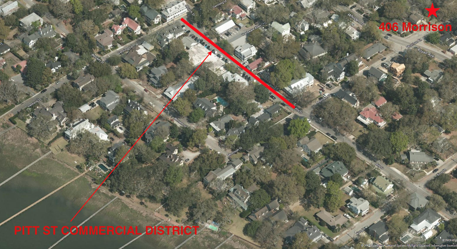 406 Morrison Street Mount Pleasant, SC 29464 - Photo 2 of 23 AERIAL - PROX TO PITT ST AND HARBOR