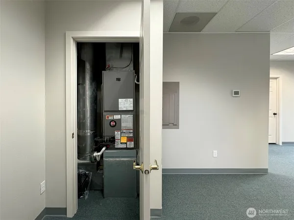 a view of a big room with closet and windows