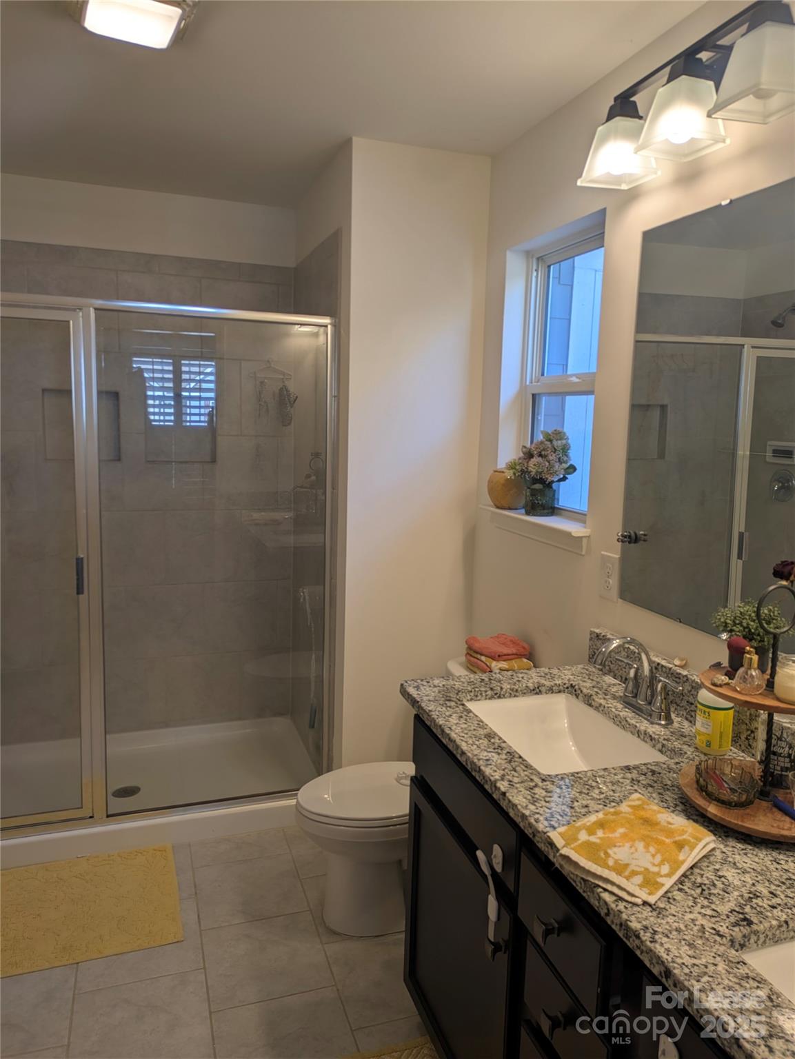 7481 Hartsfield Drive Lancaster, SC 29720 - Photo 18 of 27 a bathroom with a granite countertop sink a toilet and shower