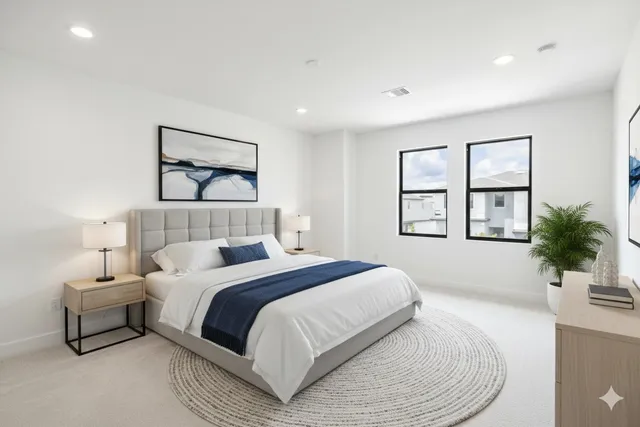 a building outdoor space with patio furniture and potted plants