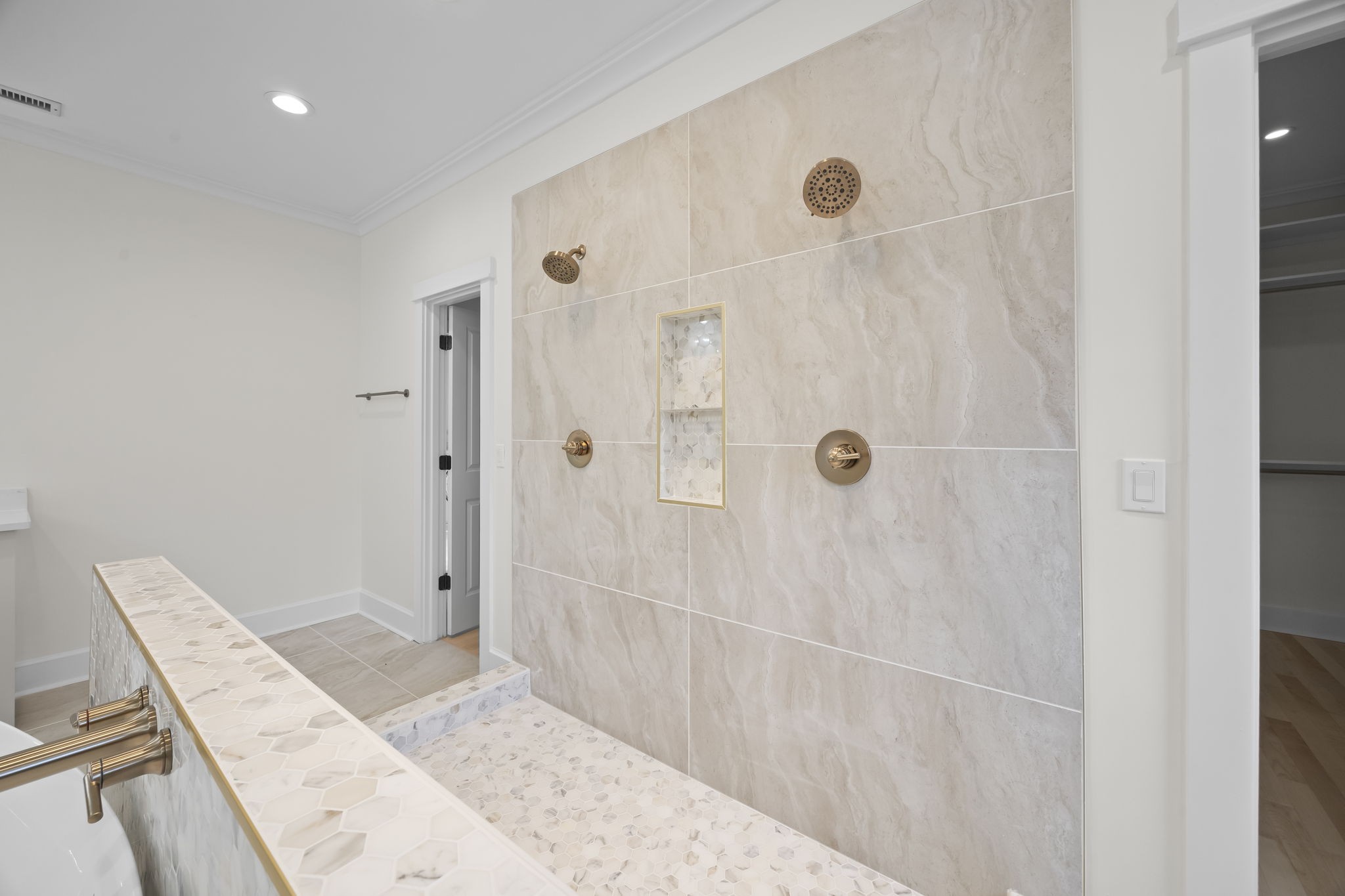 833 Highgrove Circle Franklin, TN 37069 - Photo 54 of 83 a bathroom with a granite countertop sink a shower and a mirror