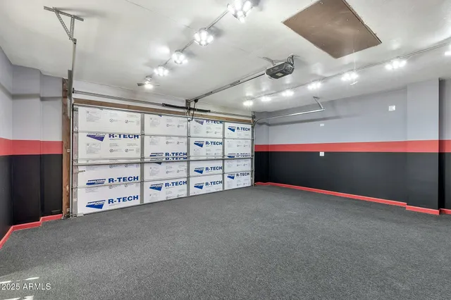 a view of a garage with furniture