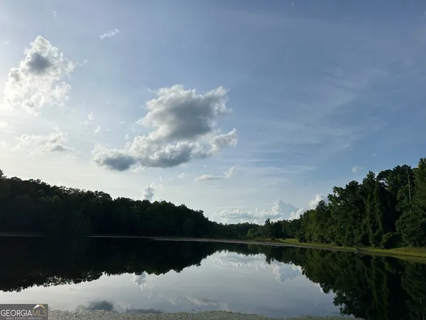 a view of a lake with a mountain in the background