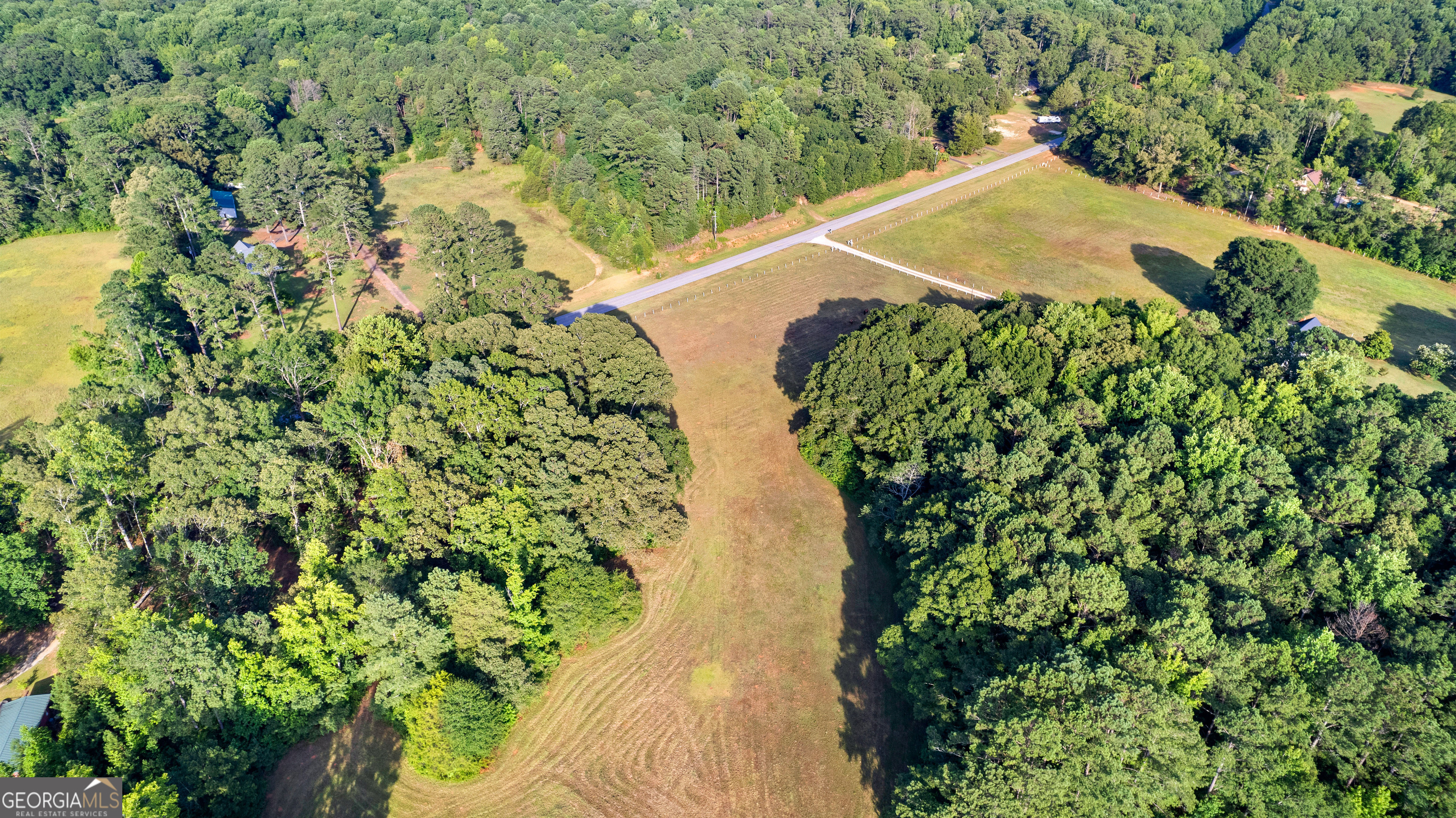 4091 Hollonville Road Williamson, GA 30292 - Photo 30 of 65 an aerial view of a house with a yard and swimming pool