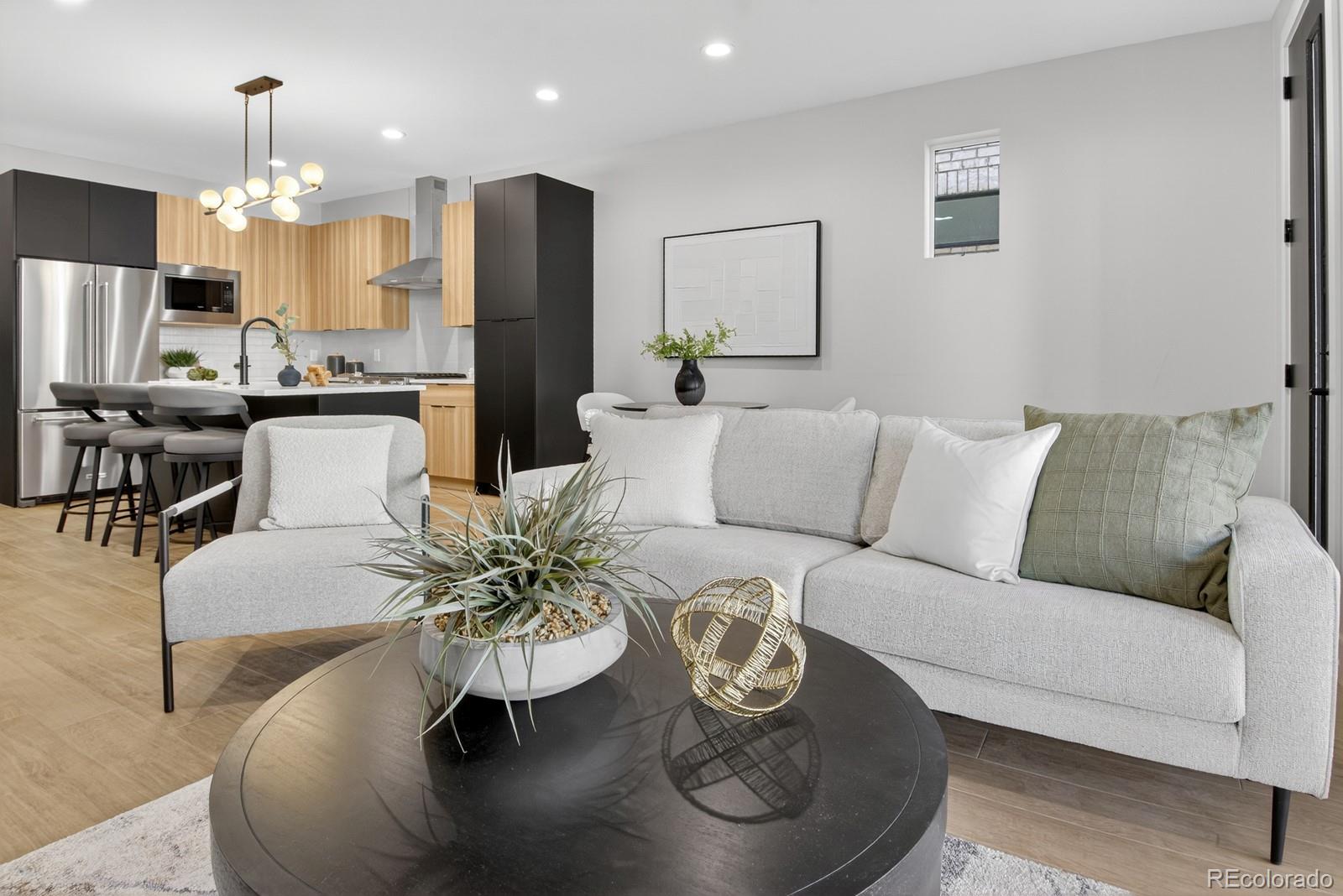 832 North Cherry Street, Unit 1 Denver, CO 80220 - Photo 9 of 41 a living room with furniture and kitchen view