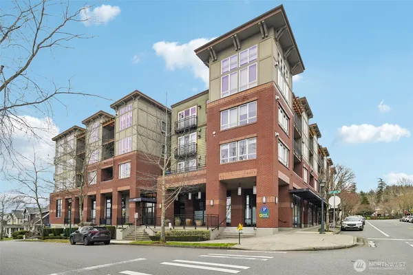 a view of a building and a street
