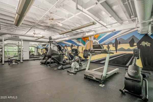 a view of a room with gym equipment