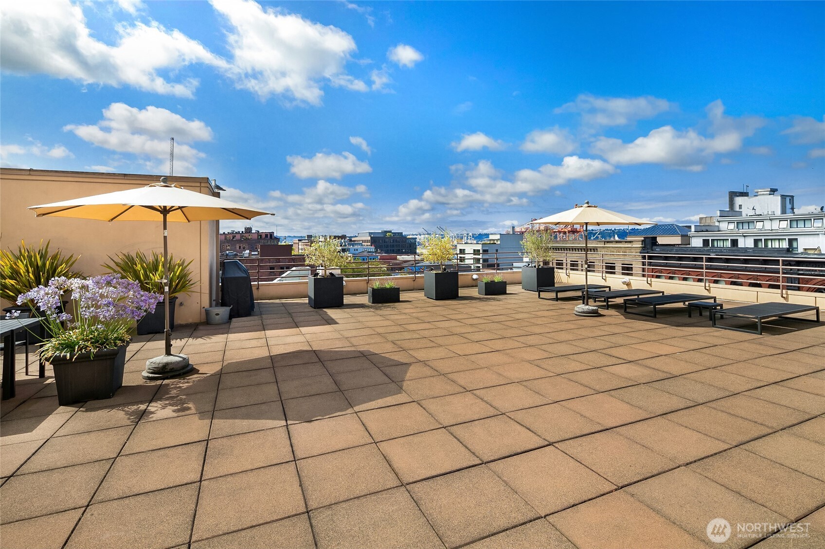 a view of a terrace with sitting area