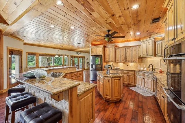 a kitchen with lots of counter top space