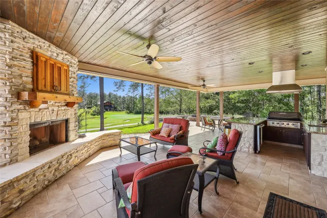 a building outdoor space with patio furniture