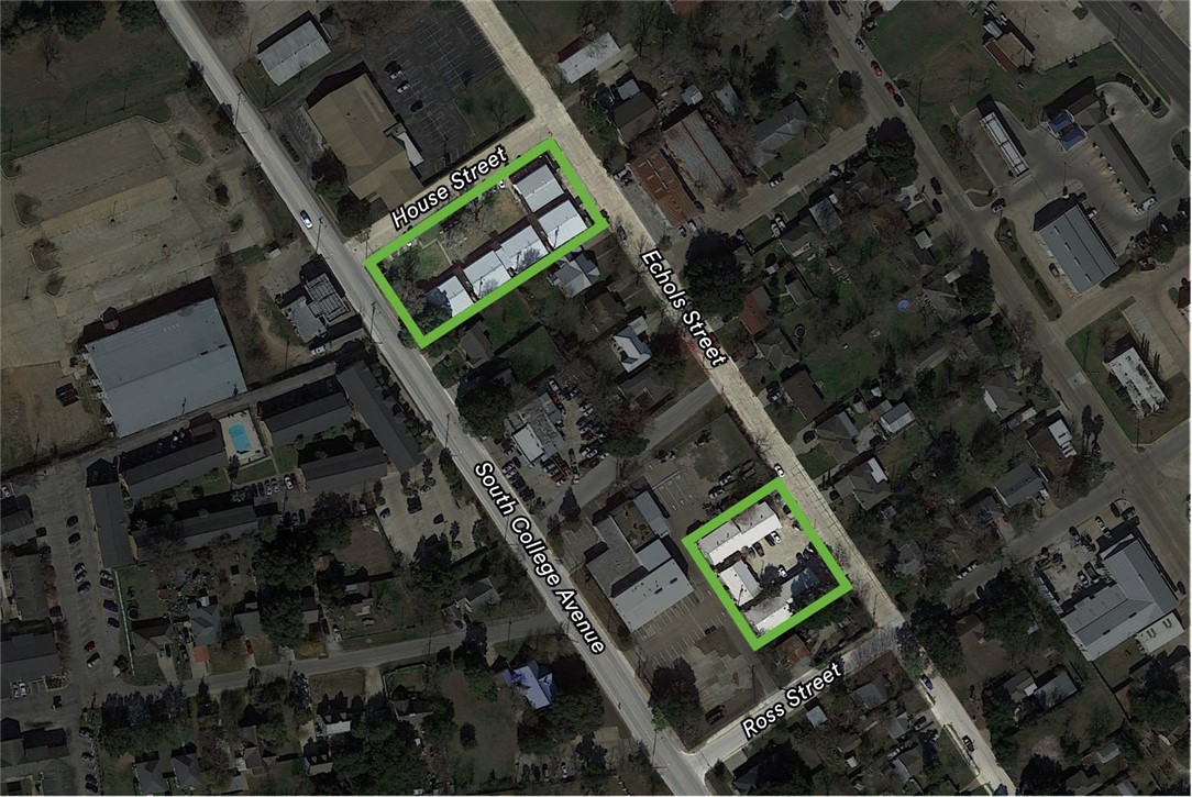 1601 South College Avenue Bryan, TX 77801 - Photo 3 of 11 Aerial map of property and surrounding area with p
