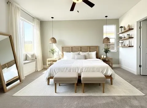 a bed room with a bed window and a television