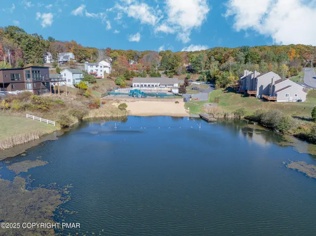 a view of a lake with houses