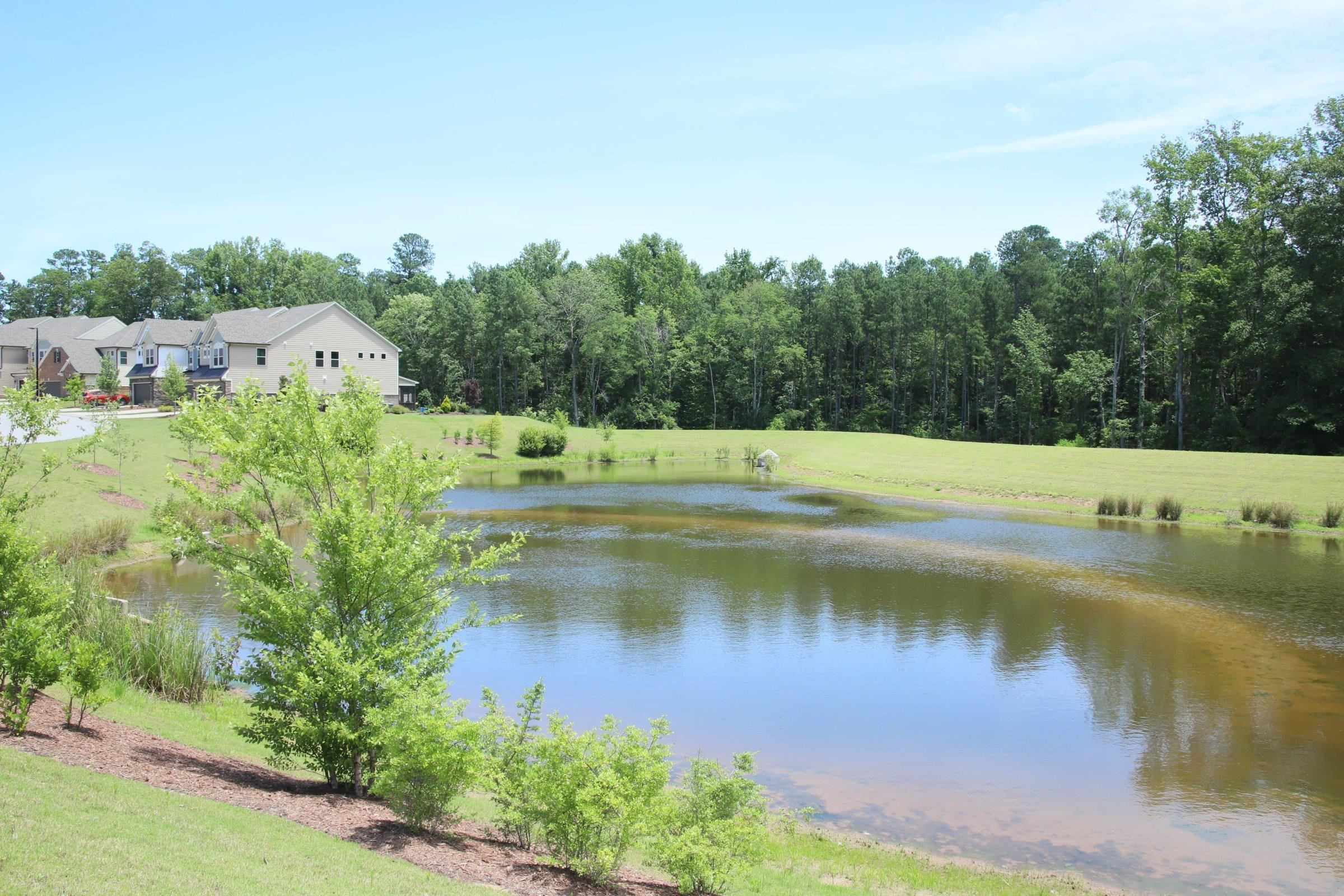 1241 Catch Fly Lane Durham, NC 27713 - Photo 42 of 44 a view of a lake with houses in the back