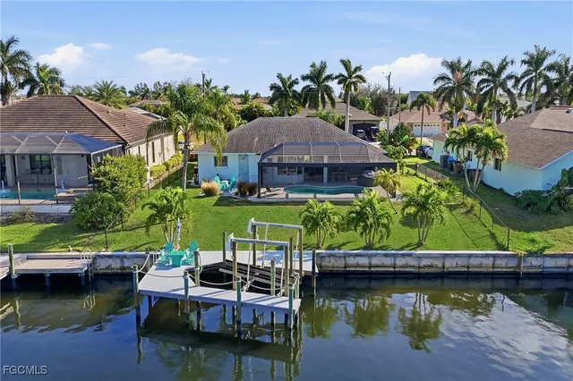 a view of a lake with a garden