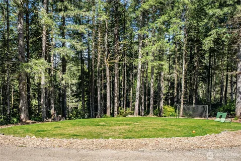a backyard of a house with lots of trees