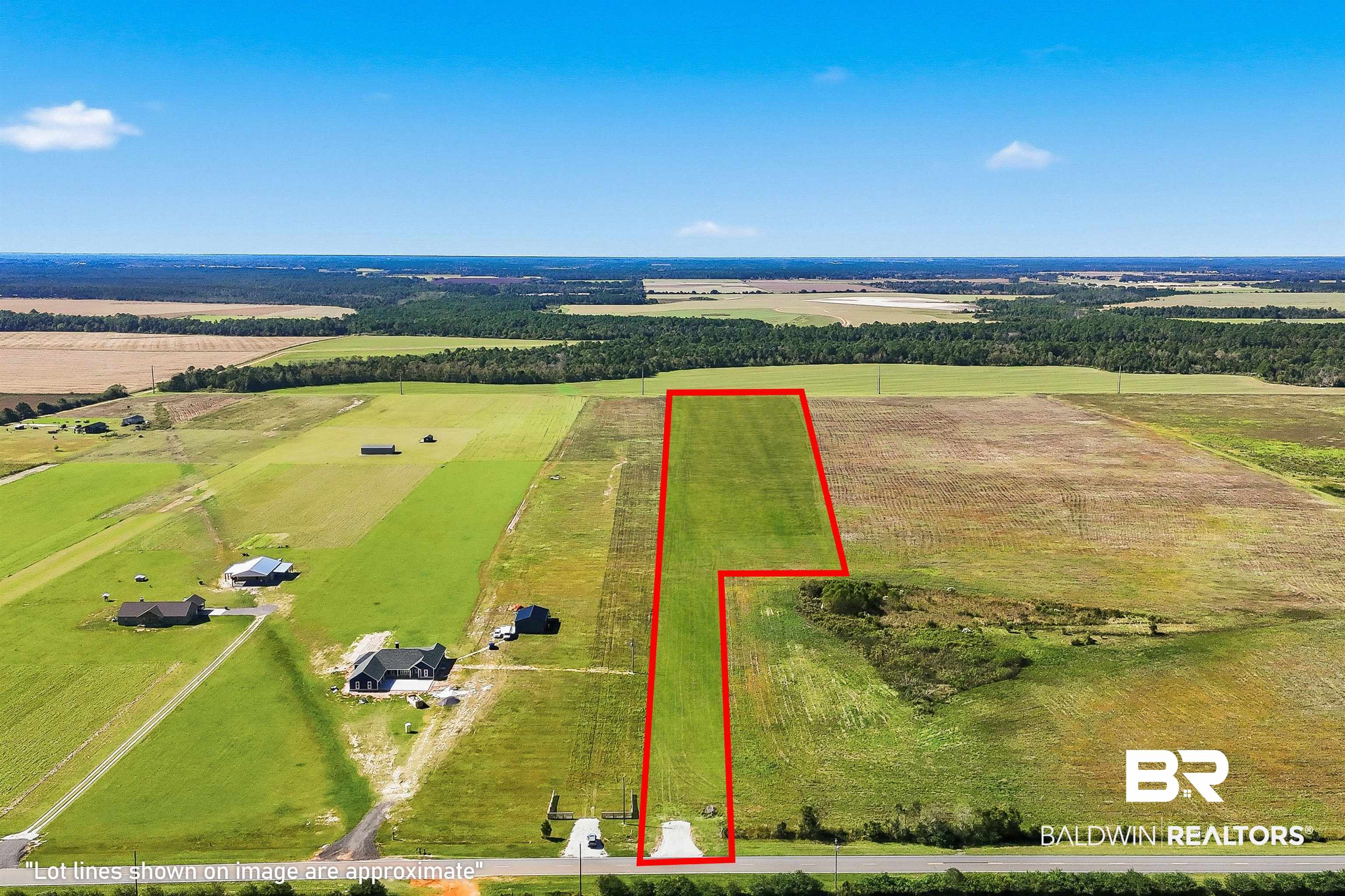 14833 County Road 91 Elberta, AL 36530 - Photo 5 of 12 Aerial view of sparsely populated area featuring property boundaries highlighted and large plots for crops