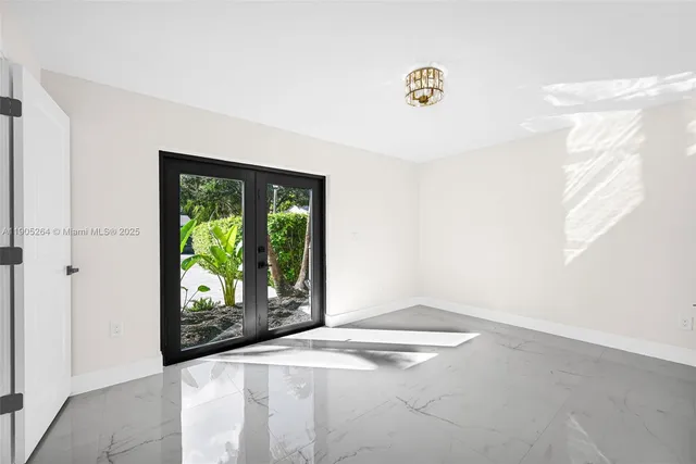 a garden view with a sitting space