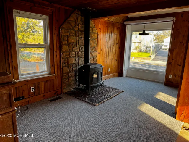 a room with window and gate