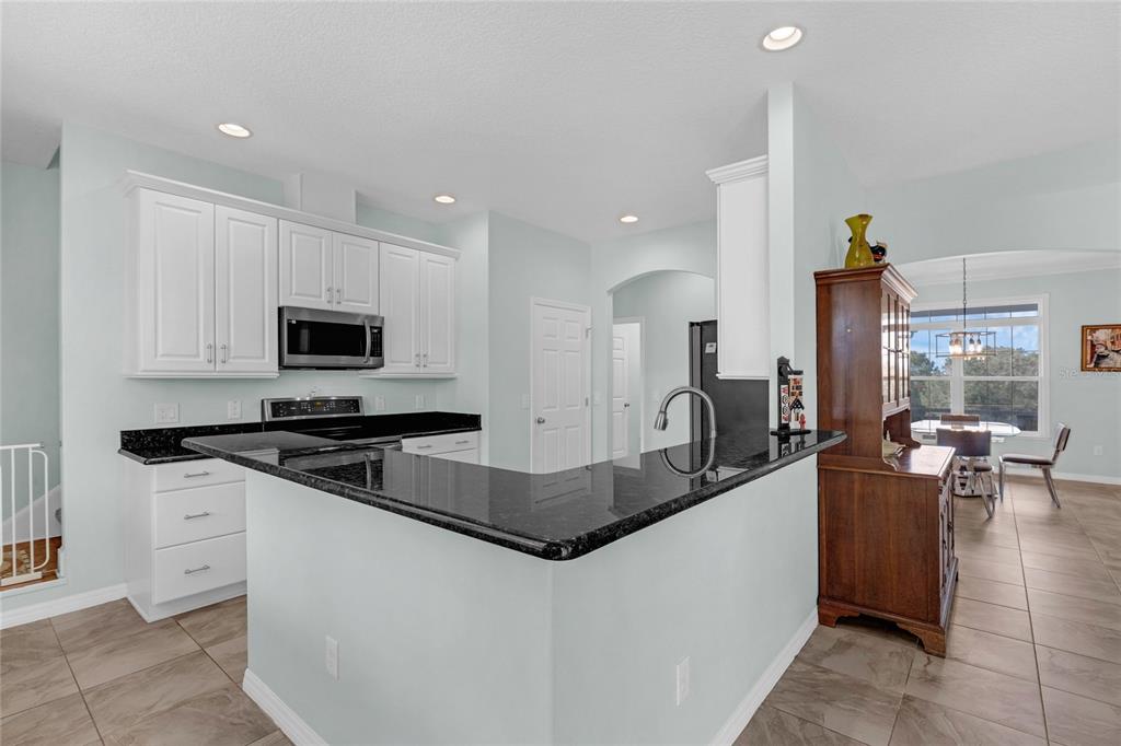5608 Strong Point Weirsdale, FL 32195 - Photo 11 of 71 a kitchen with stainless steel appliances granite countertop a stove top oven a sink a counter top space and cabinets