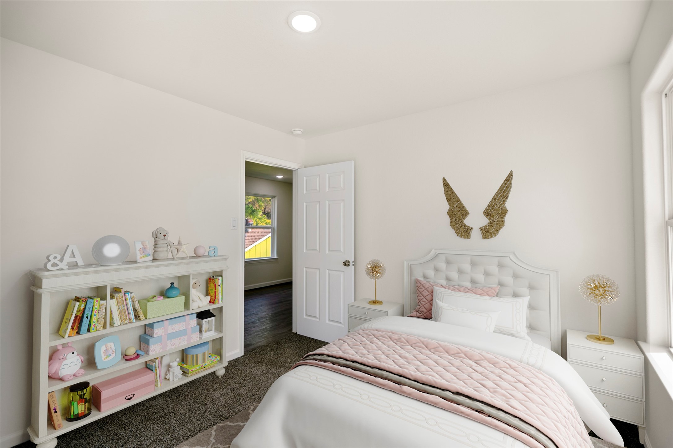 6513 Goldspier Street Houston, TX 77091 - Photo 22 of 31 a bedroom with a bed and a book shelf