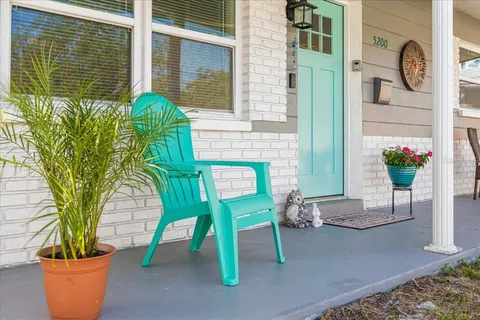 a potted plant sitting in front of a house