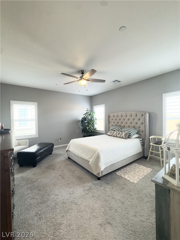 78 Summer Rhapsody Avenue Henderson, NV 89015 - Photo 19 of 31 Carpeted bedroom featuring multiple windows and a ceiling fan
