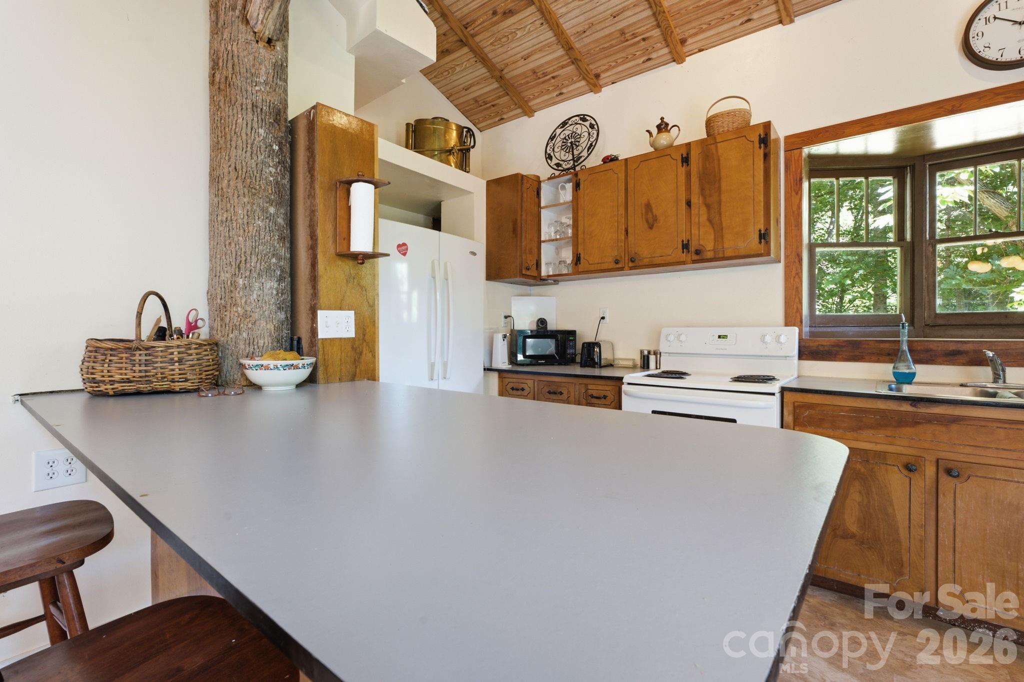 583 Dark Ridge Road Sylva, NC 28779 - Photo 19 of 48 a kitchen with stainless steel appliances a sink a stove and a refrigerator with wooden floor