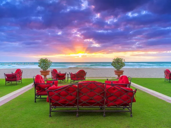 a sitting area with an outdoor seating