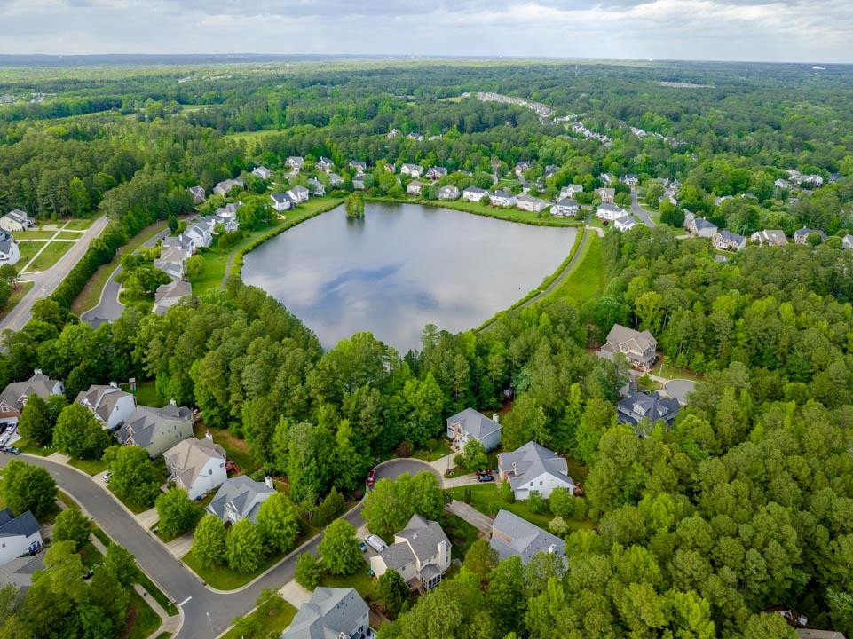 7402 Leapale Lane Durham, NC 27713 - Photo 41 of 41 an aerial view of a residential houses with outdoor space and trees all around