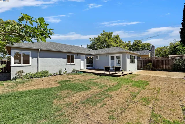 front view of a house with a patio