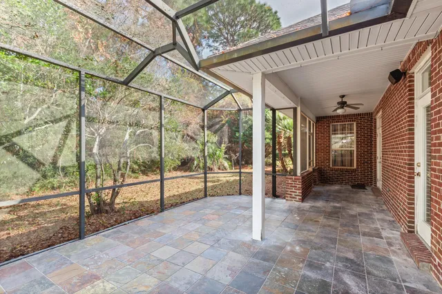 a view of a porch with a backyard