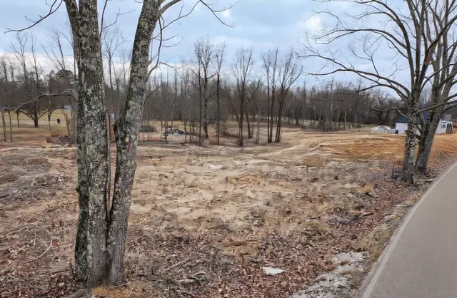 a view of a yard covered with snow