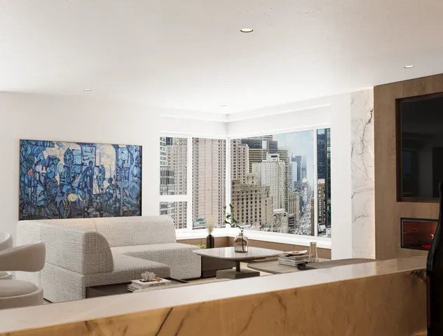 a living room with furniture and white walls